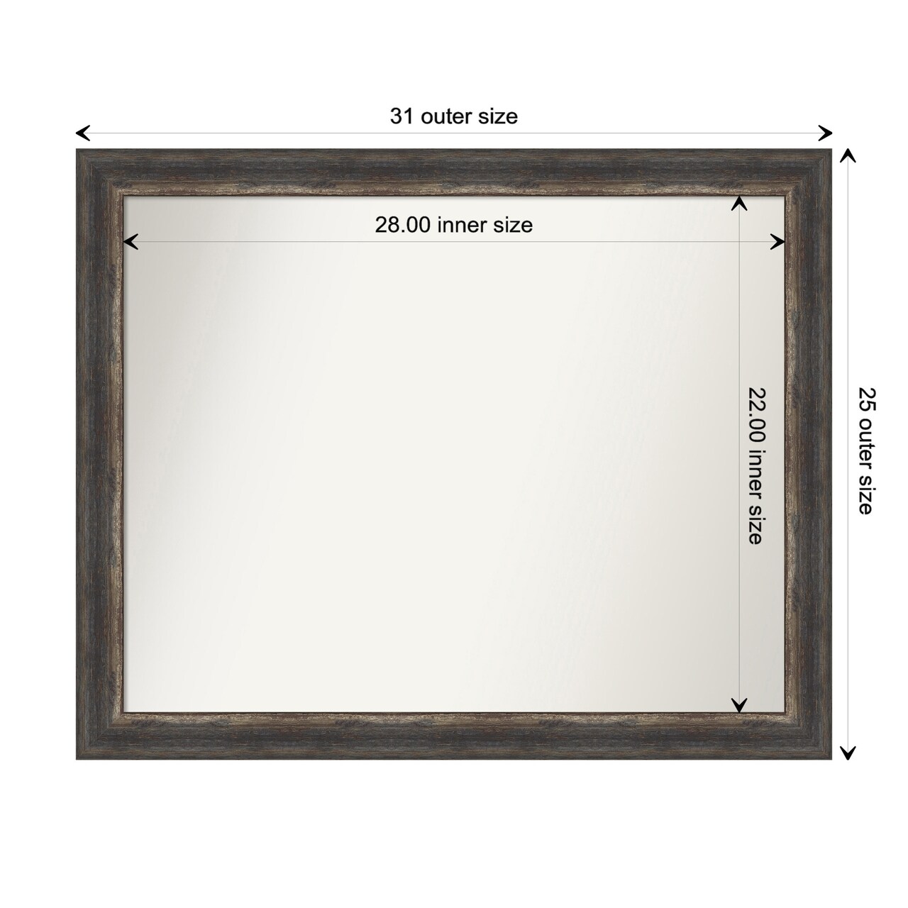 Amanti Art Non-Beveled Wall Mirror, Bark Rustic Char Narrow Frame